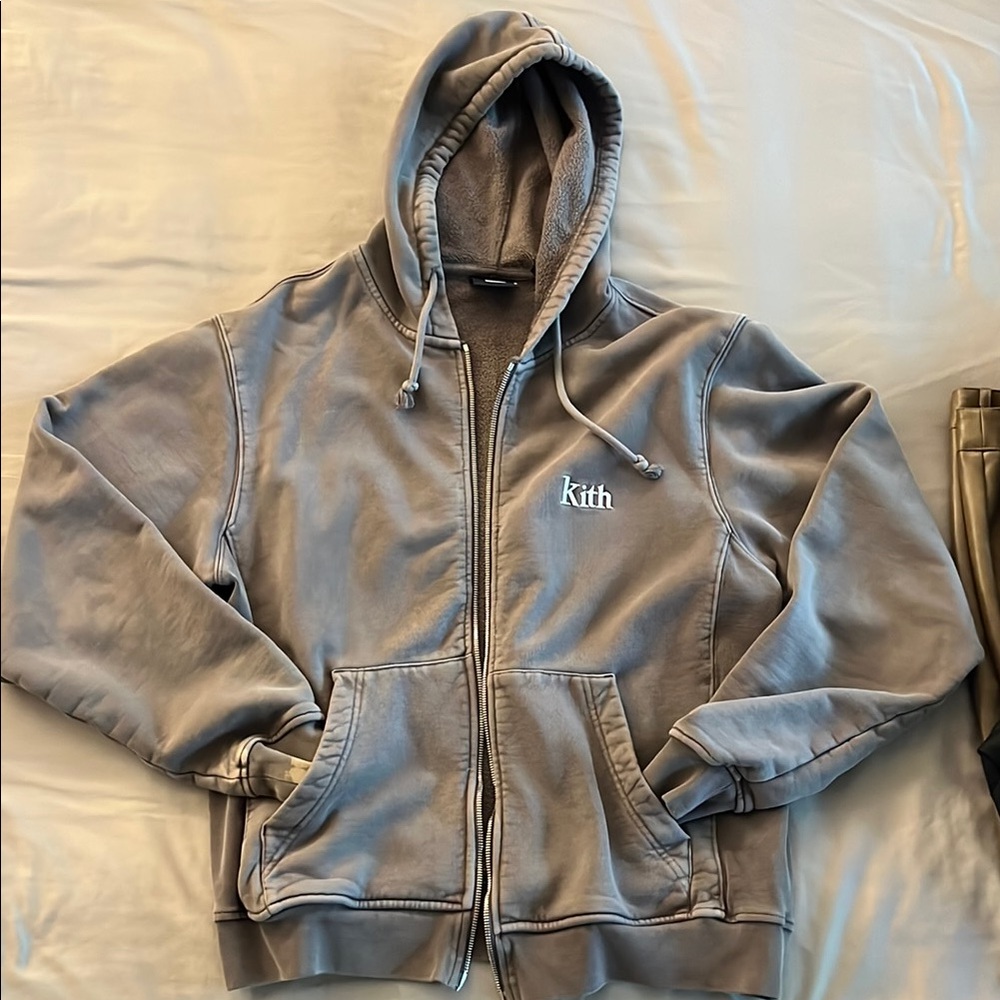 Kith Men/ *Women Light Gray Hoodie with Zip Closure